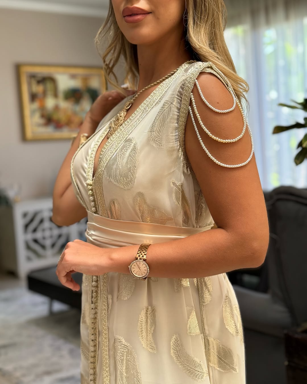🌟 Luxury Gold Kaftan – Oriental Elegance