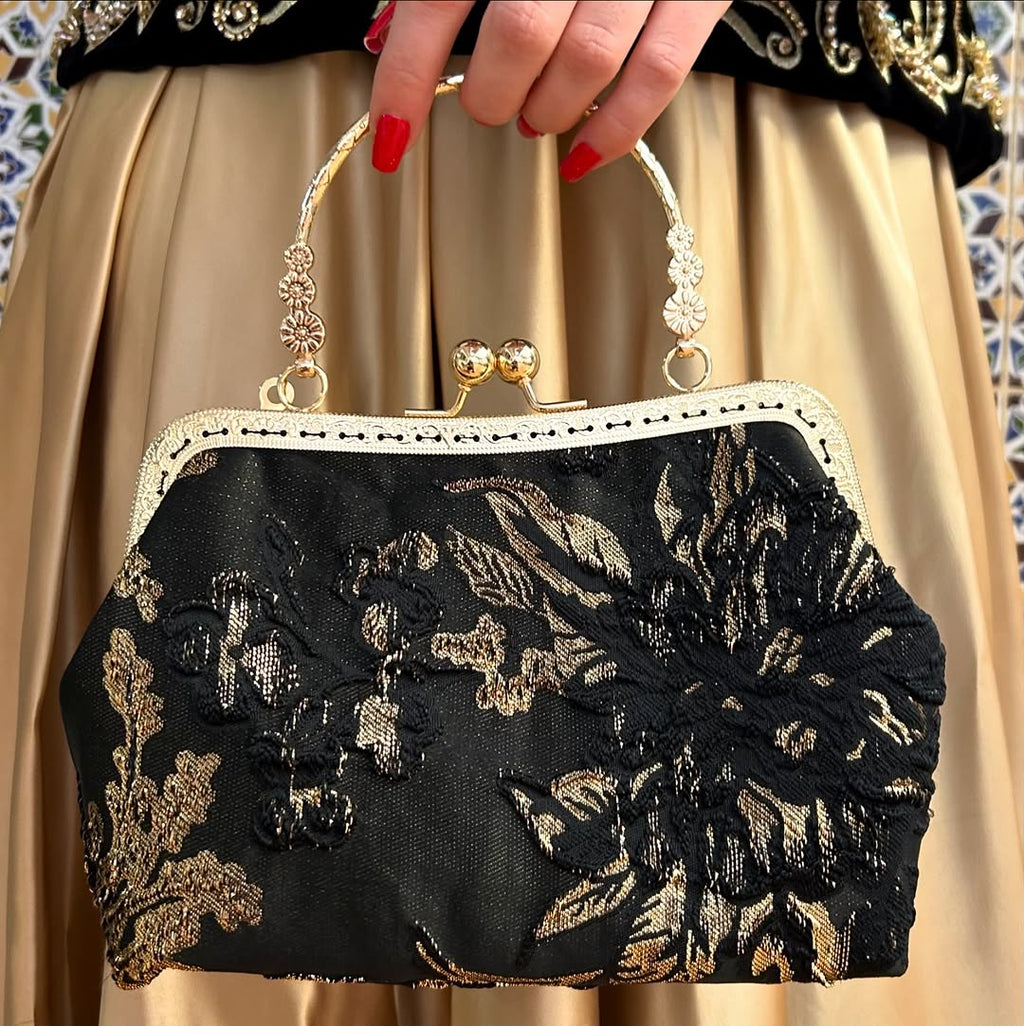 ✨ Black & Gold Brocade Bag – Royal Elegance ✨