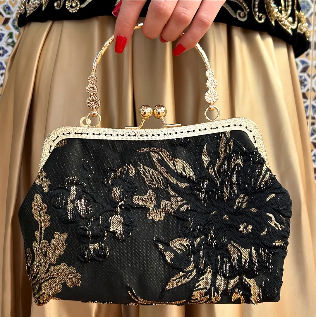 ✨ Black & Gold Brocade Bag – Royal Elegance ✨