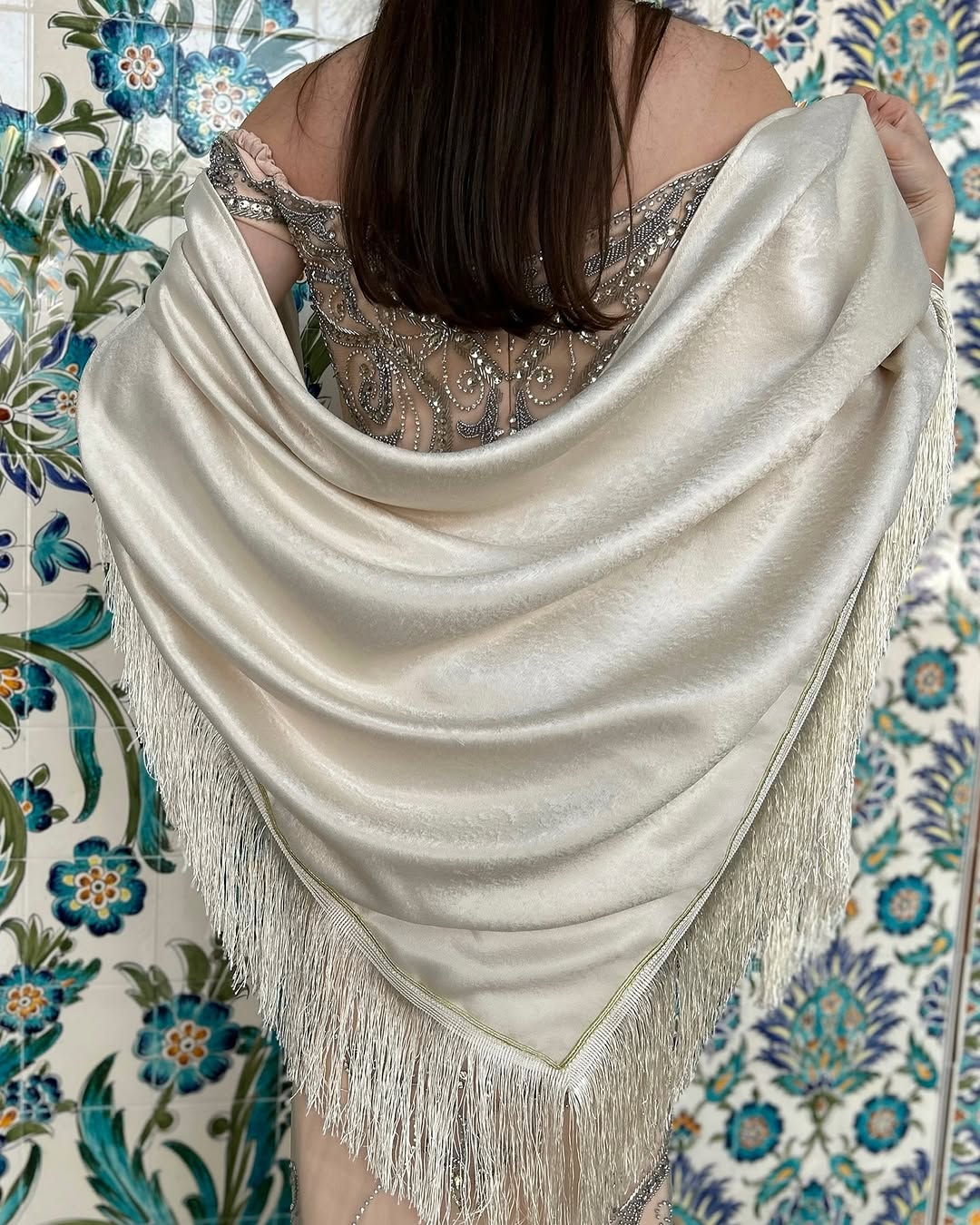 Off-white satin shawl