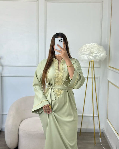 Pistachio Green Kaftan – Understated Elegance and Natural Radiance 🌿✨