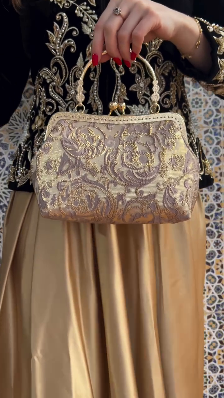 ✨ Shimmering Pink Sand Brocade Bag – Luminous Elegance ✨