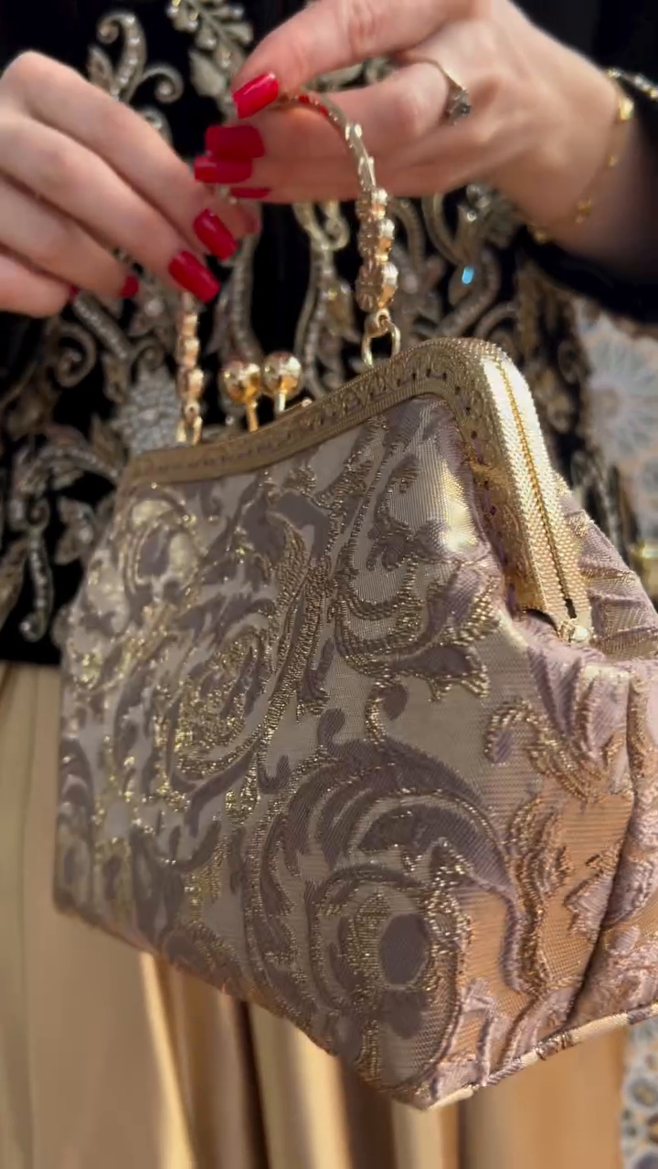 ✨ Shimmering Pink Sand Brocade Bag – Luminous Elegance ✨