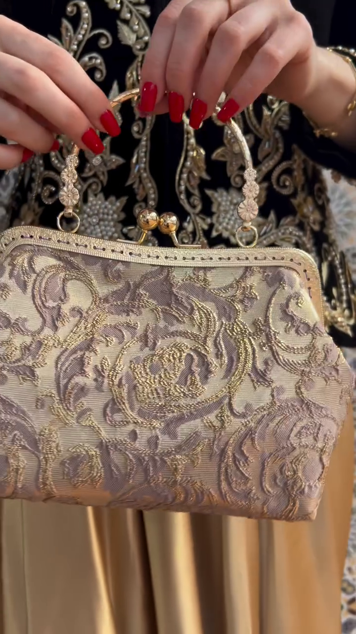 ✨ Shimmering Pink Sand Brocade Bag – Luminous Elegance ✨