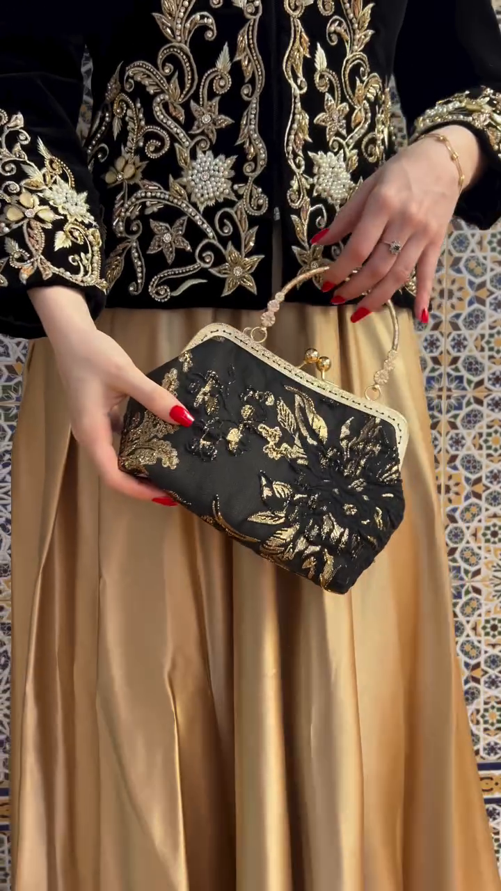 ✨ Black & Gold Brocade Bag – Royal Elegance ✨