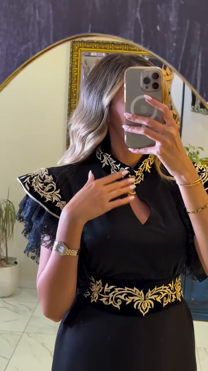 Prestige Black Kaftan – Lace, Velvet & Gold Embroidery