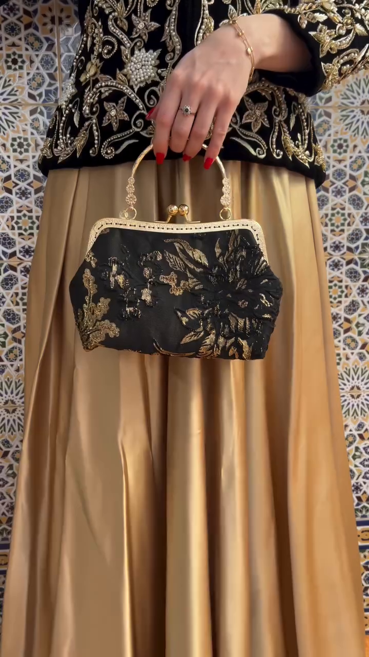 ✨ Black & Gold Brocade Bag – Royal Elegance ✨