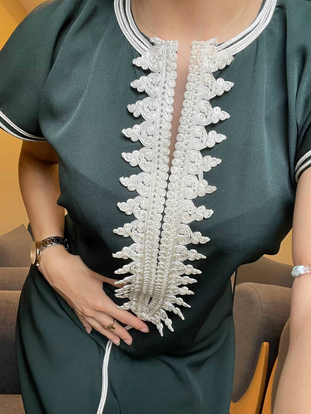 ✨ The Essence of Oriental Charm – Princess El Kahina Green Embroidered Caftan
