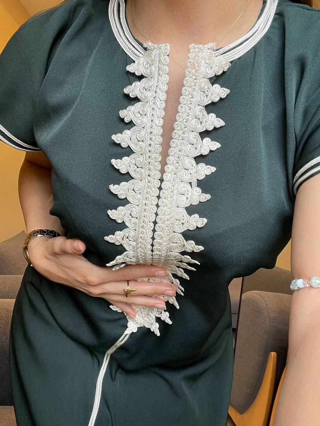 ✨ The Essence of Oriental Charm – Princess El Kahina Green Embroidered Caftan