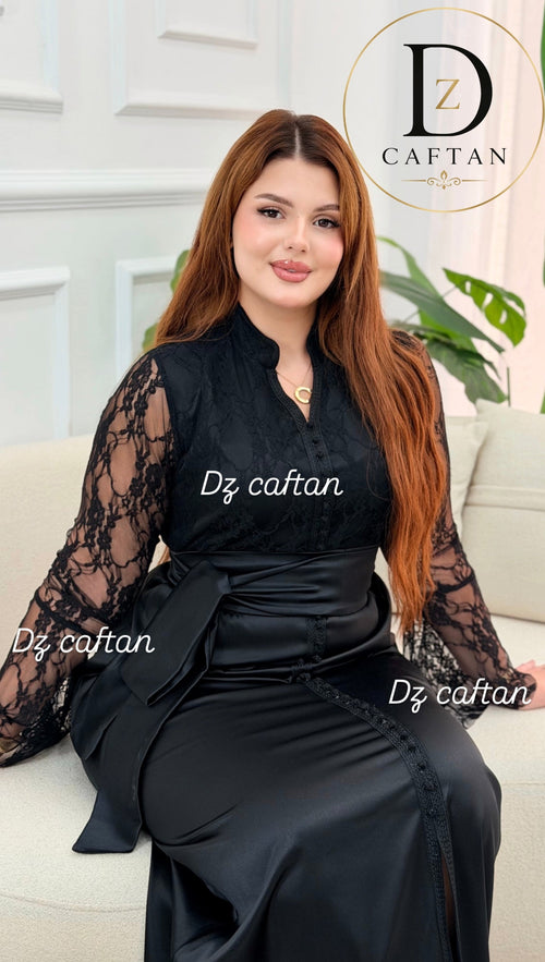 CAFTAN NOIR – SATIN & DENTELLE